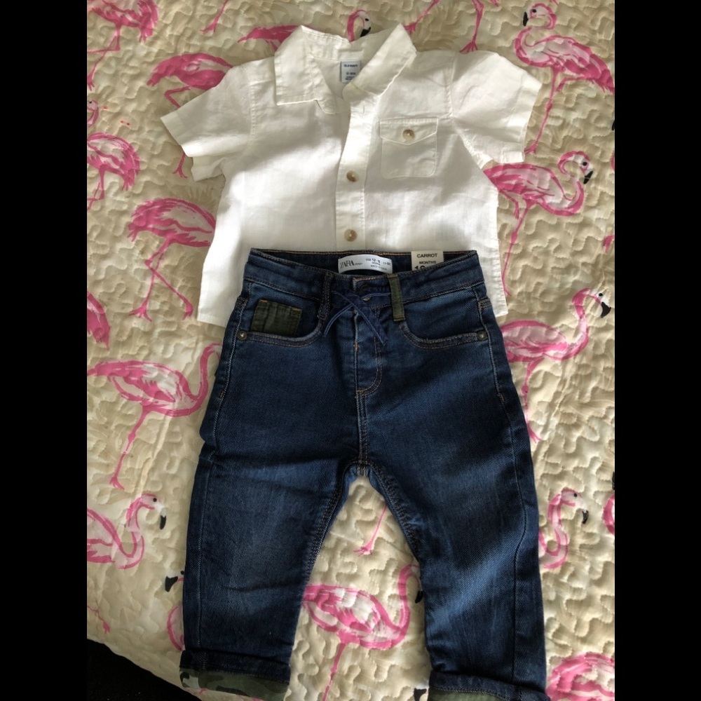 ZARA Baby Boy 12-18 Jeans $29 O Navy Shirt $8 NWTs